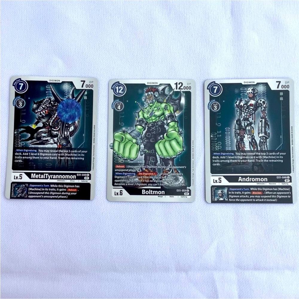 Boltmon, Andromon and MetalTyrannomon Digimon Cards